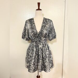 Main Strip Snakeskin Romper w/Puff Sleeves